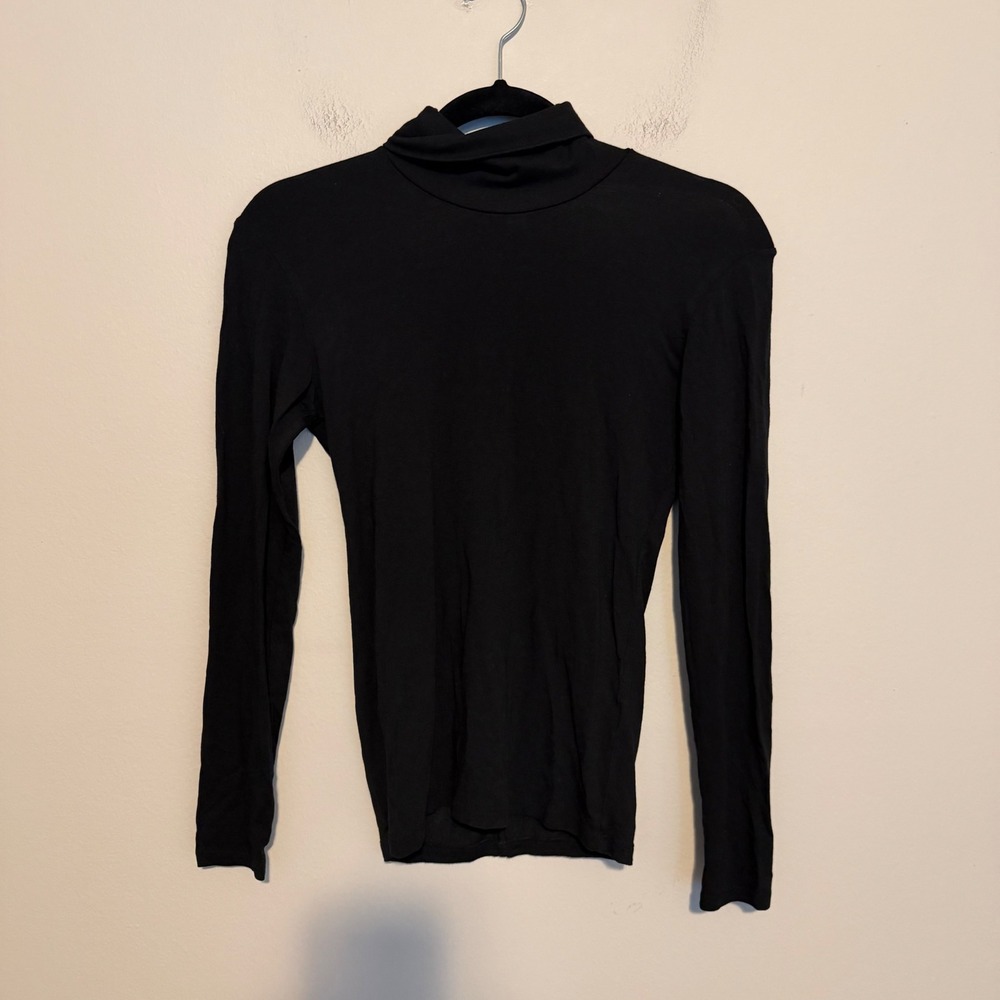 Cuyana Turtleneck long sleeve shirt XS cotton black minimalist classic preppy - Picture 2 of 5